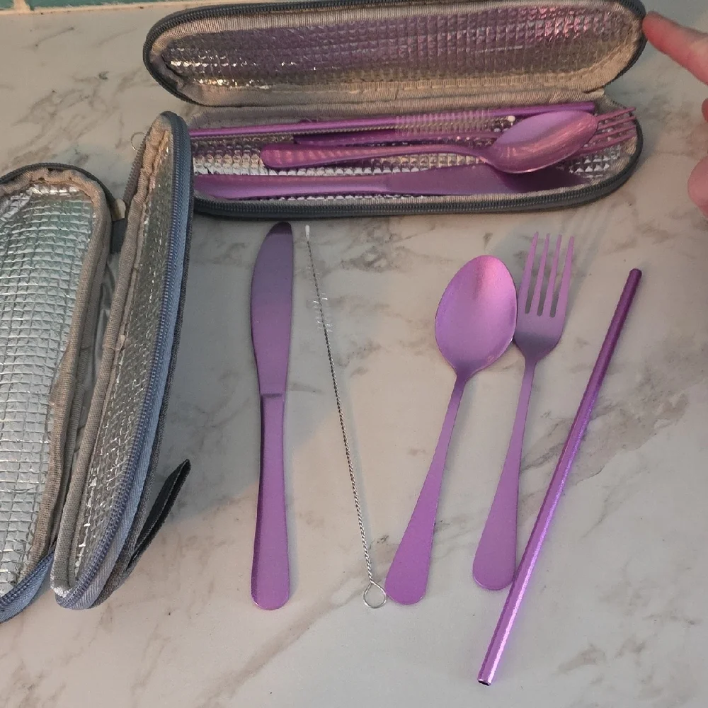 Purple Cutlery Set with Case - Picture 2 of 6